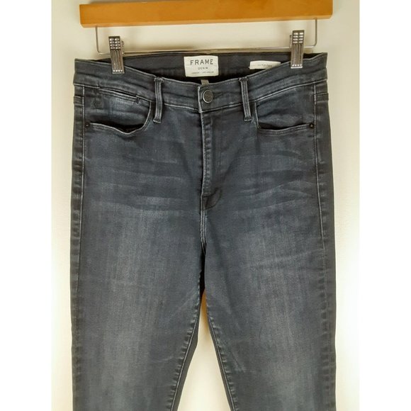 Frame Denim Le High Flare Dark Wash Jeans High Waist Stretch Zip Fly Roxy 30 - Picture 2 of 11